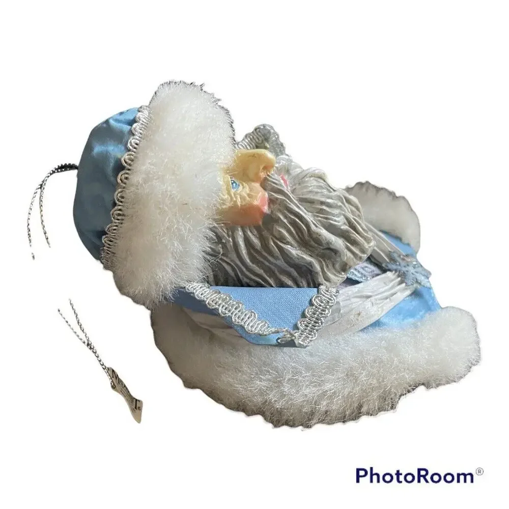 Papa Frost Blue fabric mache ornament Vintage The Heritage Santa Collection RARE